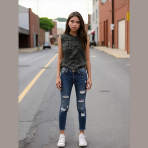 Vintage Illig Womens Sleeveless Top, Black, Grommets, Size Large